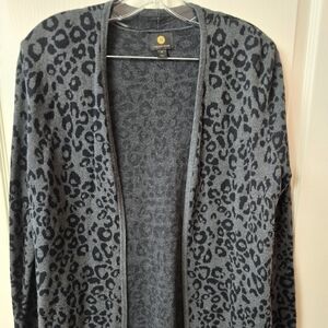 JM Collection Gray and Black Animal Print Cardigan
